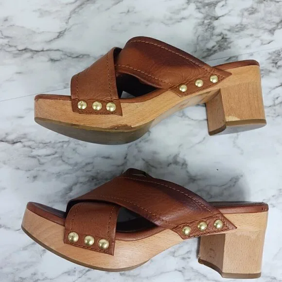 FRYE Womens Fiona Slide Cross Strap Dress Sandals Brown Leather Size 7M - Picture 2 of 14